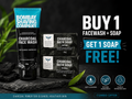 1 Charcoal Activated Soap + 1 100g Charcoal Facewash get 1 Soap for free