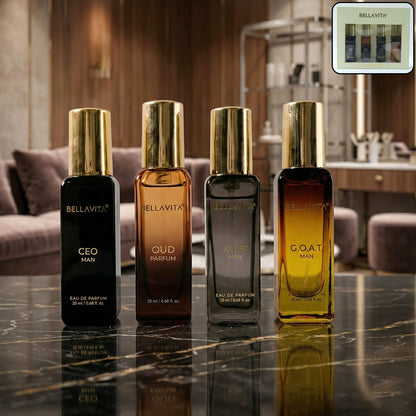 Bellavita Mens Luxury Perfume Gift Set (4 Pc 20 Ml Each)