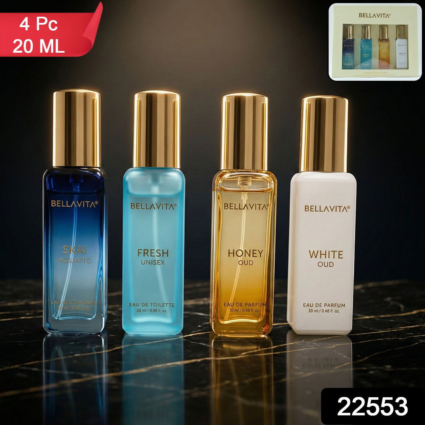 Bellavita Premium Luxury Unisex Perfume Gift Set (4 Pc 20 Ml Each)